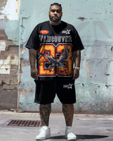 Printed Front And Back Men's Plus Size Letter Print T-shirt Shorts Suit